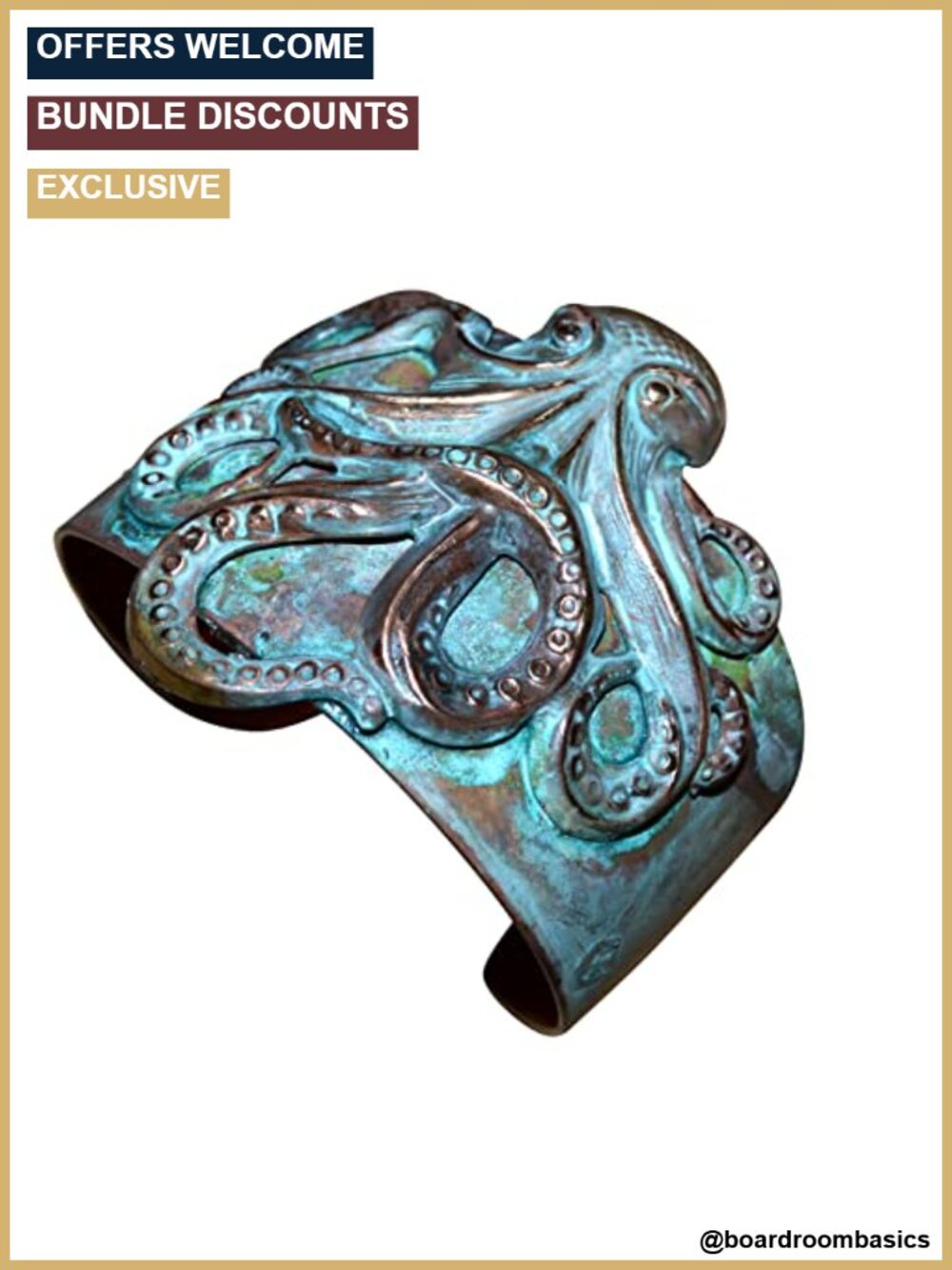 Handmade Solid Brass Octopus Cuff Bracelet Sculptural Artisan Jewelry